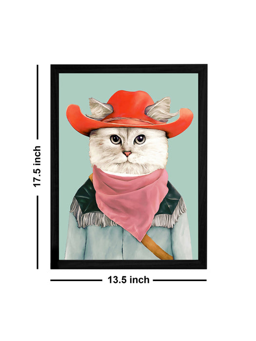 Beautiful Cat Cartoon Theme Framed Art Print, For Wall Decor Size - 13.5 x 17.5 Inch