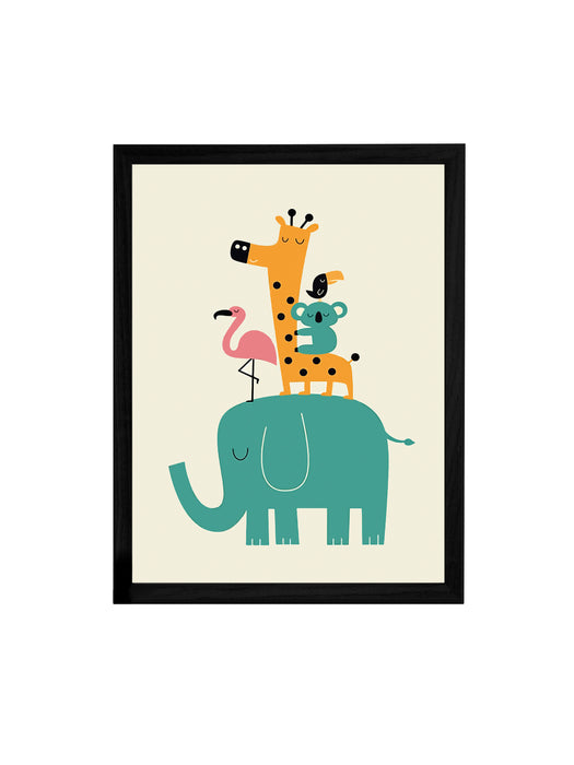 Beautiful Animal Cartoon Theme Framed Art Print, For Wall Decor Size - 13.5 x 17.5 Inch