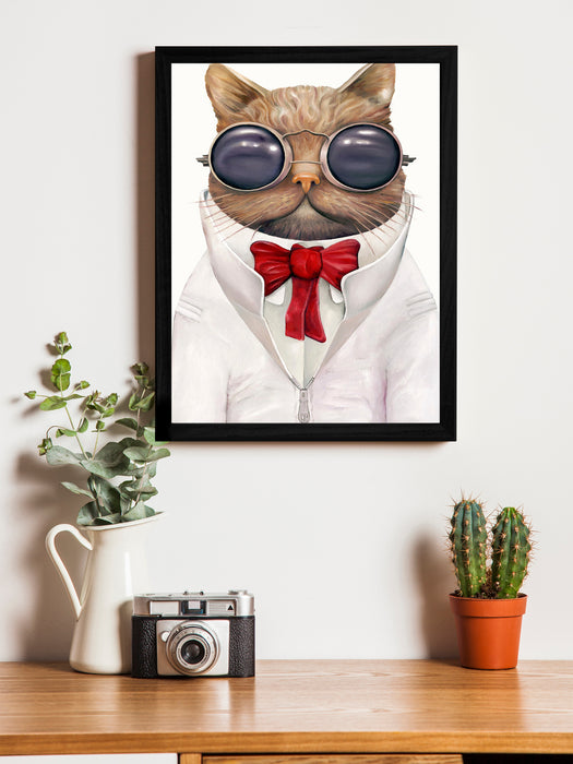 Beautiful Cartoon Cat Theme Framed Art Print, For Wall Decor Size - 13.5 x 17.5 Inch