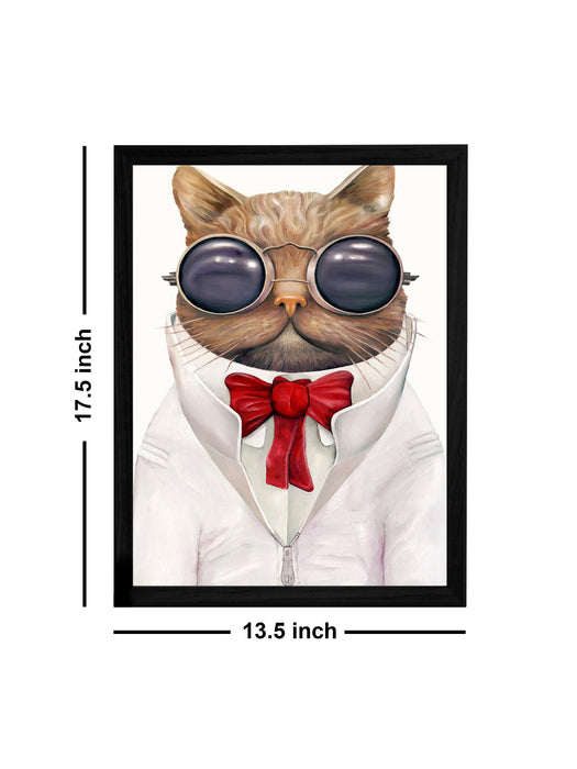 Beautiful Cartoon Cat Theme Framed Art Print, For Wall Decor Size - 13.5 x 17.5 Inch
