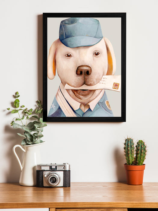 Beautiful Cartoon Dog Theme Framed Art Print, For Wall Decor Size - 13.5 x 17.5 Inch