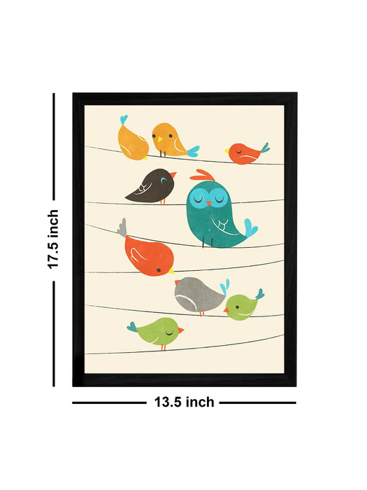 Beautiful Cartoon Birds Theme Framed Art Print, For Wall Decor Size - 13.5 x 17.5 Inch