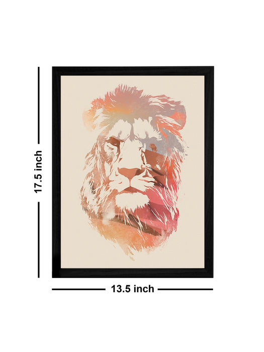 Beautiful Lion Theme Framed Art Print, For Wall Decor Size - 13.5 x 17.5 Inch