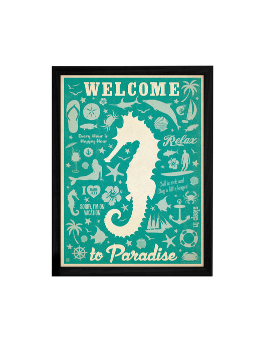 Welcome To Paradise Theme Framed Art Print, For Wall Decor Size - 13.5 x 17.5 Inch