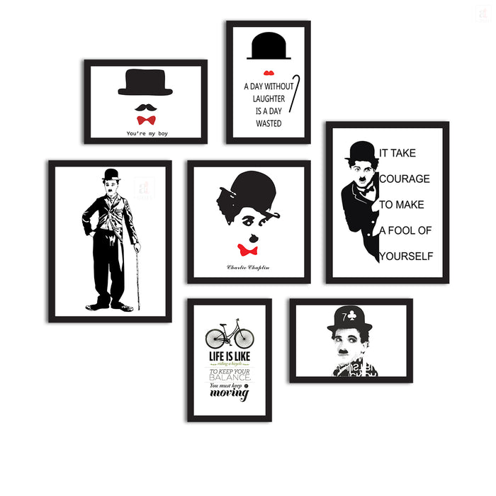 Set Of 7 Framed Poster Art Print -Charming Charlie -Black & White, For Home & Office Decor ( 44 inch x 44 inch Painting )