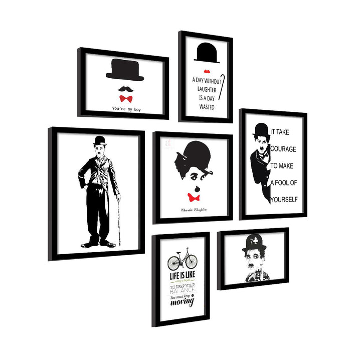 Set Of 7 Framed Poster Art Print -Charming Charlie -Black & White, For Home & Office Decor ( 44 inch x 44 inch Painting )