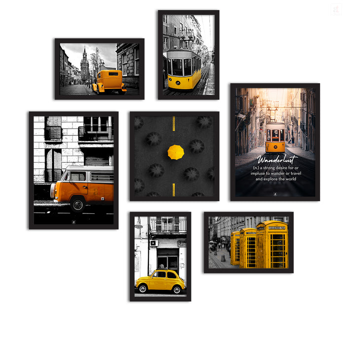 Set Of 7 Framed Poster Art Print -Tram Travel -Multicolored, For Home &amp; Office Decor( Size 44 inch x 44 inch Painting )