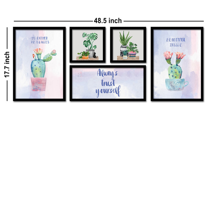Set Of 5 Framed Poster Art Print -Always Trust Yourself - Plant Art Print-Multicolored, Art Print For Living Room ( 17.7 inch x 48.5 inch Painting )