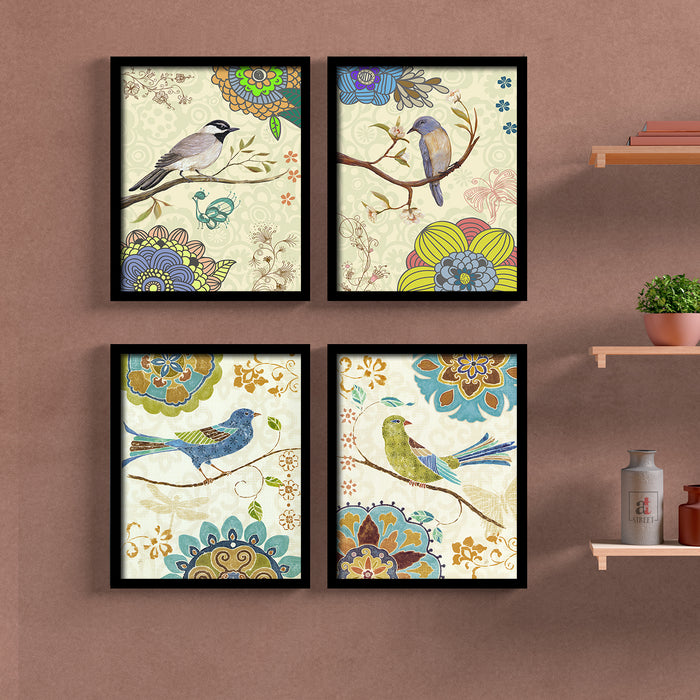 Art Street Birds Theme Art Print Set of 4 Size :- 23x19 inch