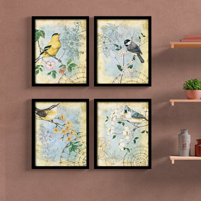 Birds Theme Art Print Set of 4 Size;-23x19inch