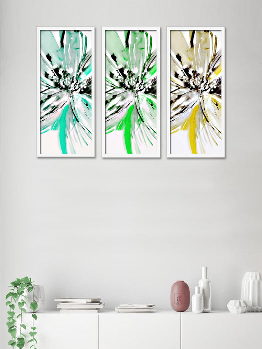 Floral Theme Framed Painting, 3 Framed Art Prints for Living Room in White Background- Size - 22x 47 cm Digital Reprint 47 inch x 22 inch Painting GALLERY WALL