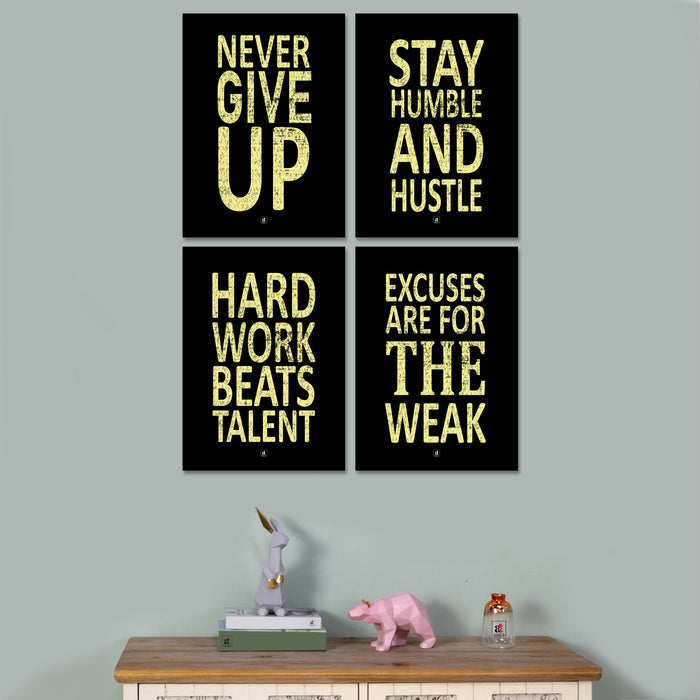 Motivation Framed Posters Set of 4 A3 Size, Never Give Up Quotes Art Print For Home Decoration