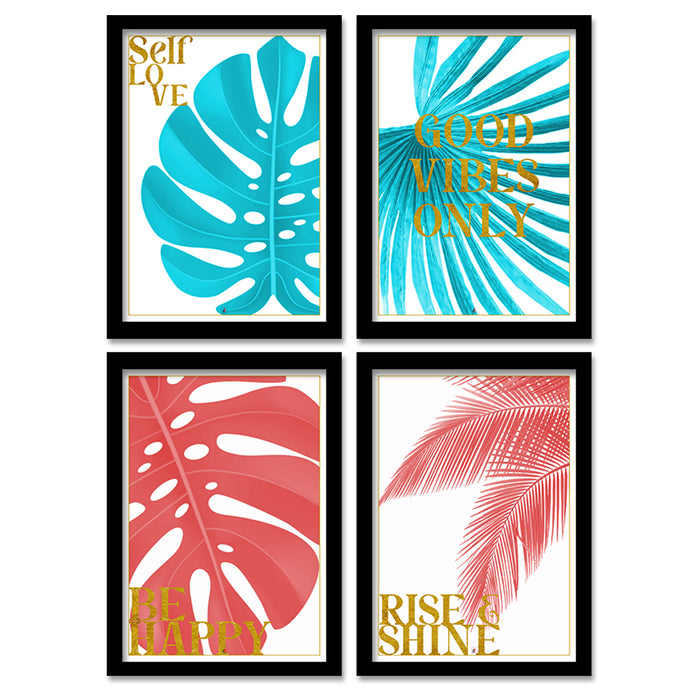 Set of 4 A3 Size, Good Vibes Only Quotes Art Print  Black Framed Poster For Home Decoration