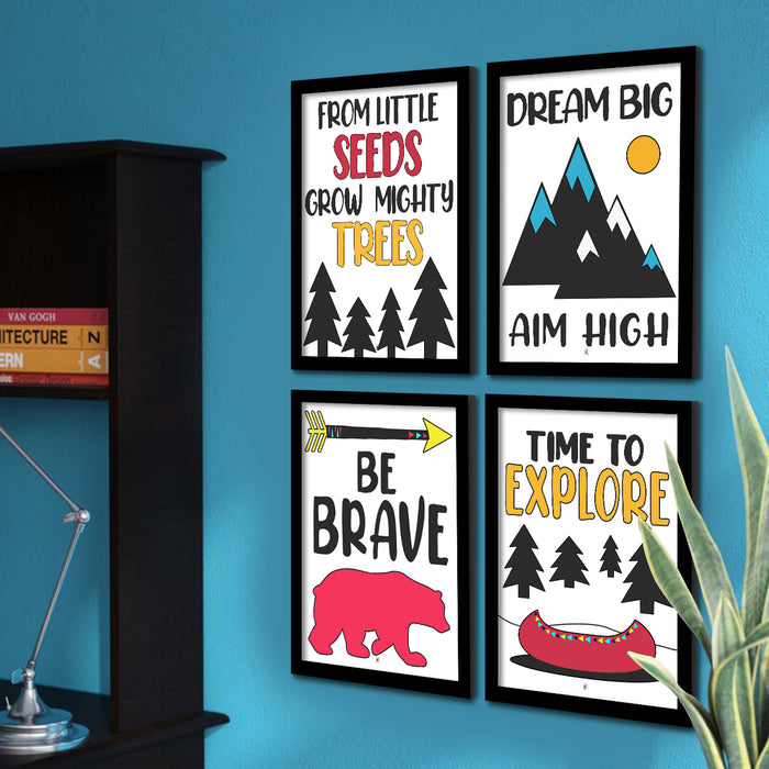 Motivation Framed Posters Set of 4 A3 Size, Dream Big Aim High Quotes Art Print For Home Decoration