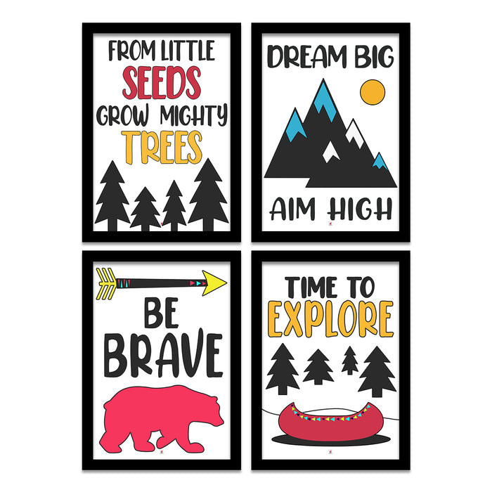 Motivation Framed Posters Set of 4 A3 Size, Dream Big Aim High Quotes Art Print For Home Decoration