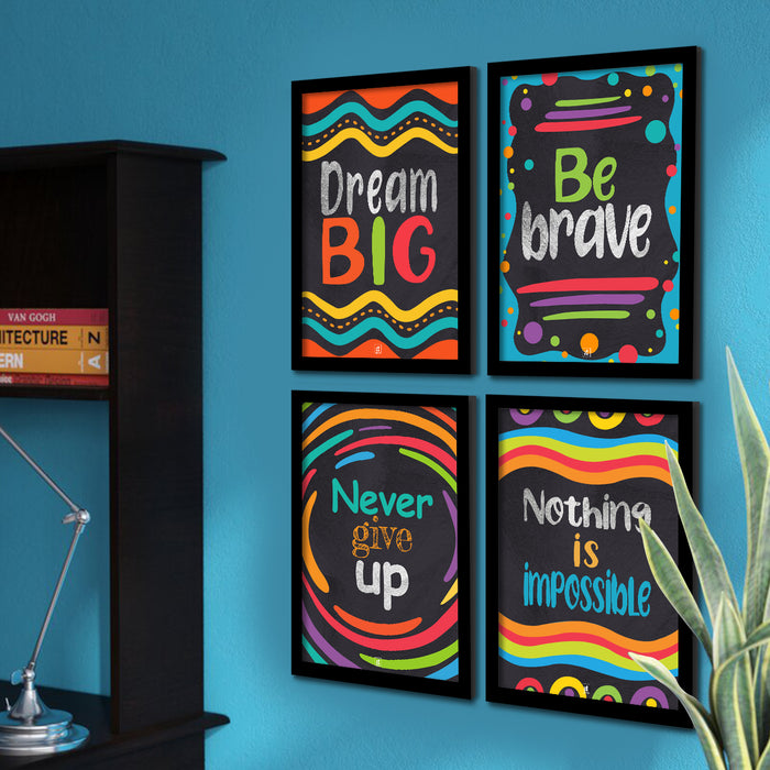 Motivation Framed Posters Set of 4 A3 Size, Be Brave Quotes Art Print For Home Decoration