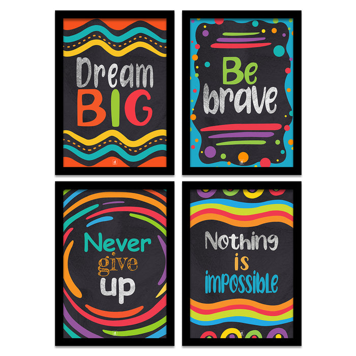 Motivation Framed Posters Set of 4 A3 Size, Be Brave Quotes Art Print For Home Decoration