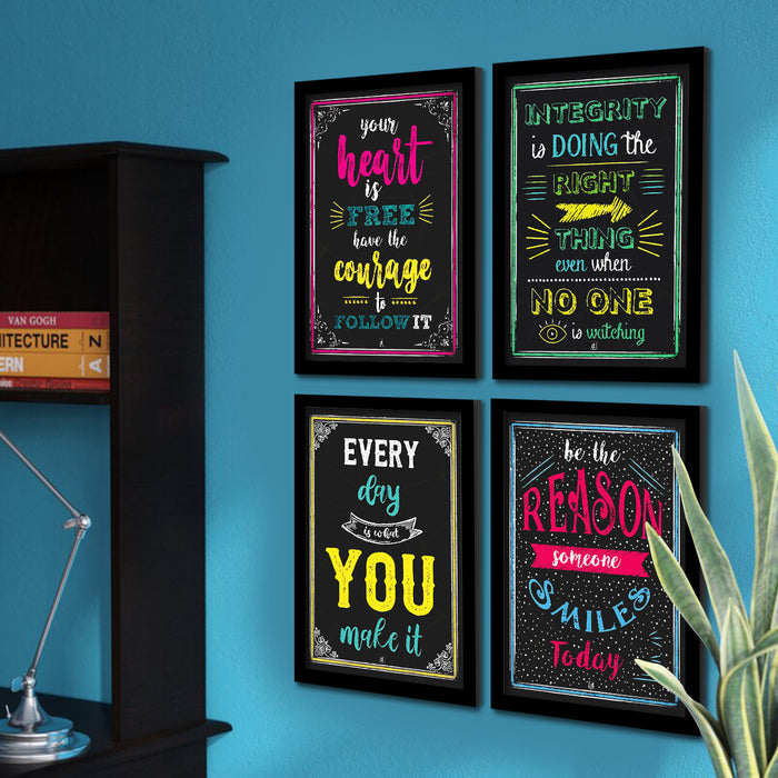 Motivation Framed Posters Set of 4 A3 Size, Be the Reason Someone Smiles Today Motivational Happy Theme Art Print Poster For Home Decoration