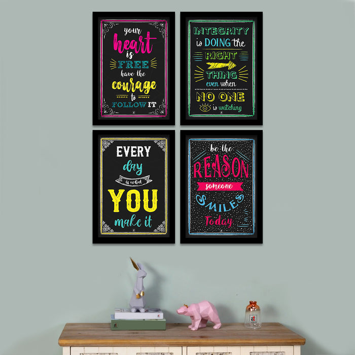 Motivation Framed Posters Set of 4 A3 Size, Be the Reason Someone Smiles Today Motivational Happy Theme Art Print Poster For Home Decoration