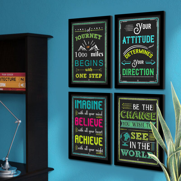 Set of 4 Positive quotes Framed Poster Motivational Art print For Life Success Size;-17.5 inch x 13 inch Painting