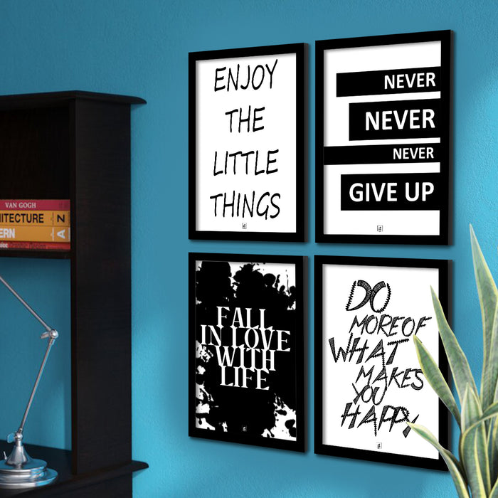 Set of 4 Motivation Framed Posters , Enjoy The Little Things Happy Quotes Art Print For Home Decoration
