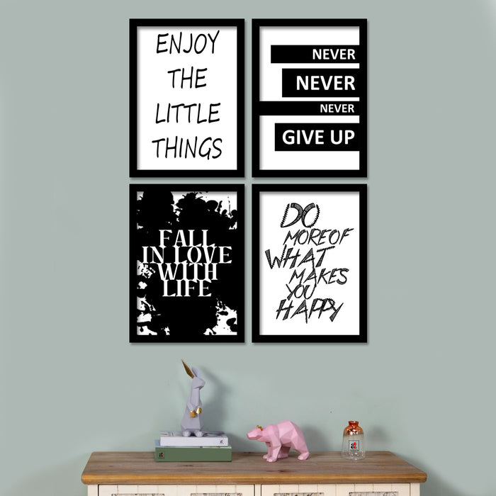 Set of 4 Motivation Framed Posters , Enjoy The Little Things Happy Quotes Art Print For Home Decoration