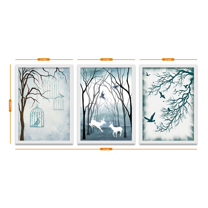 Set of 3 Abstract Theme white & light blue color Art Print  Size;-12x16Inch.