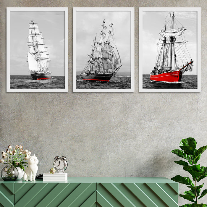 Set of 3 Wall Arts for Home Décor White & Black Nature Theme Wall Art for Living Room Decoration (Size - 17.5 x 41 Inch)