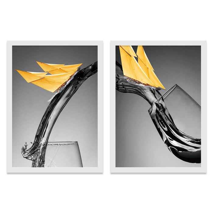 Set of 2 Abstract Theme Black & White Color Wall Art Print Size;-12x16Inch