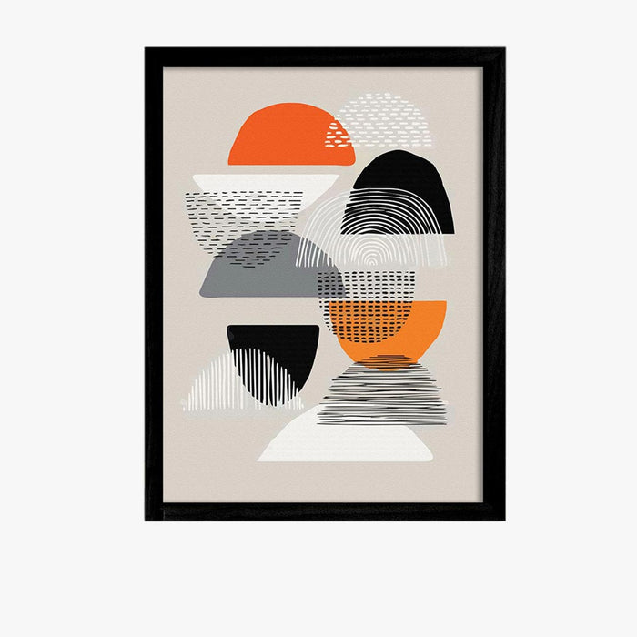 Semi Circle Theme Black, Orange & Grey Framed Poster Black Frame Art Prints Size;-A3
