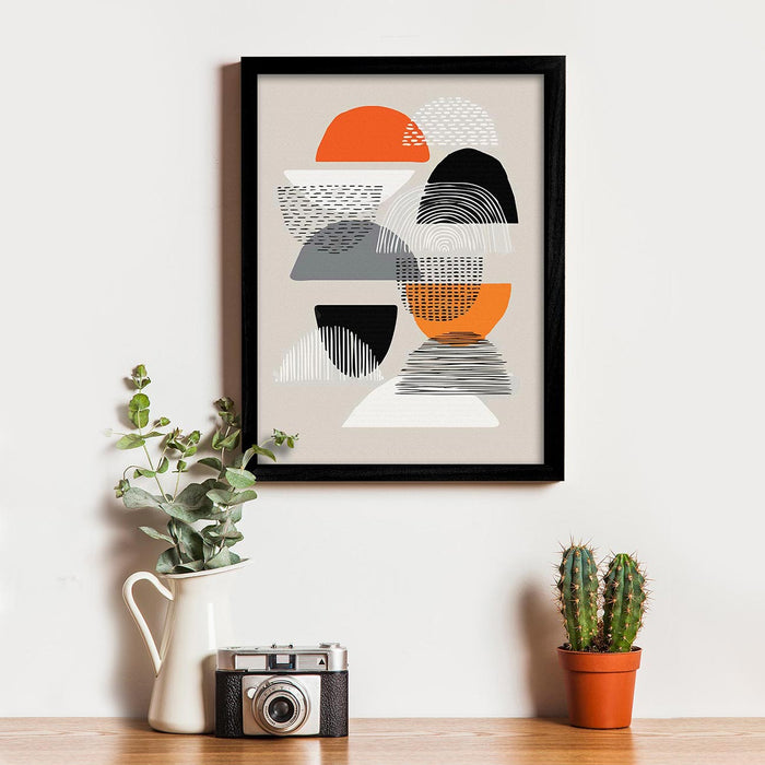 Semi Circle Theme Black, Orange & Grey Framed Poster Black Frame Art Prints Size;-A3