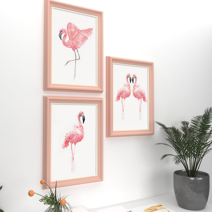 Set of 3 Wall Arts for Home Décor Flamingo Bird Pink Framed Art Prints for Wall and Living Room Décoration (Size - 10 x 14 Inchs)