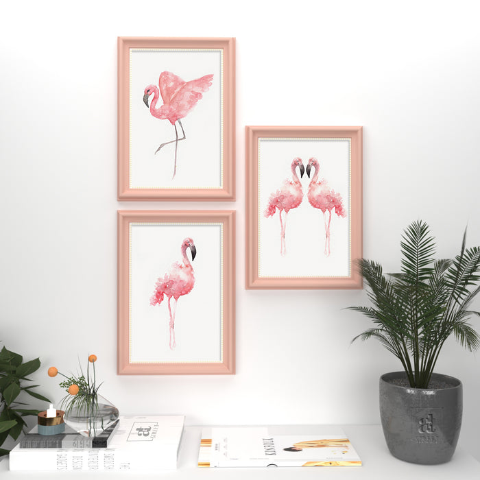 Set of 3 Wall Arts for Home Décor Flamingo Bird Pink Framed Art Prints for Wall and Living Room Décoration (Size - 10 x 14 Inchs)