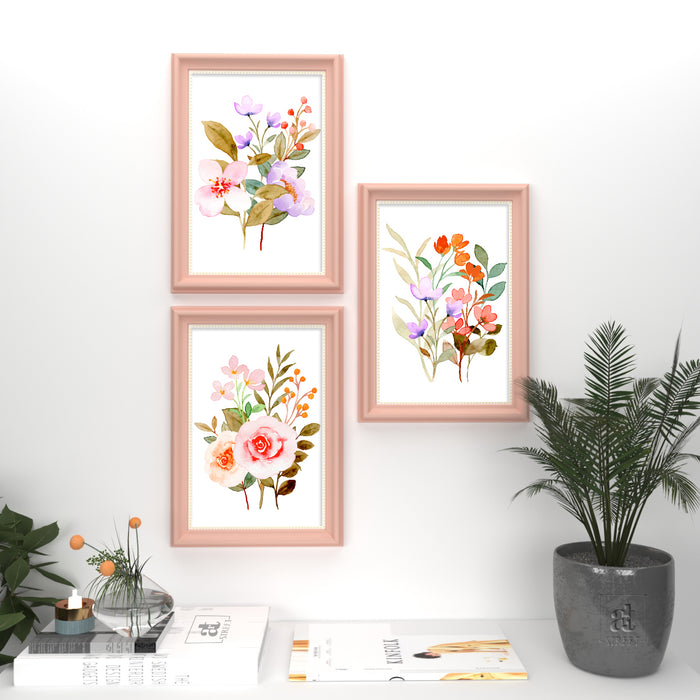 Set of Wall Arts for Home Décor Pink Violet Flowers Pink Framed Art Prints for Wall and Living Room Décoration (Size 10 x 14 Inchs)