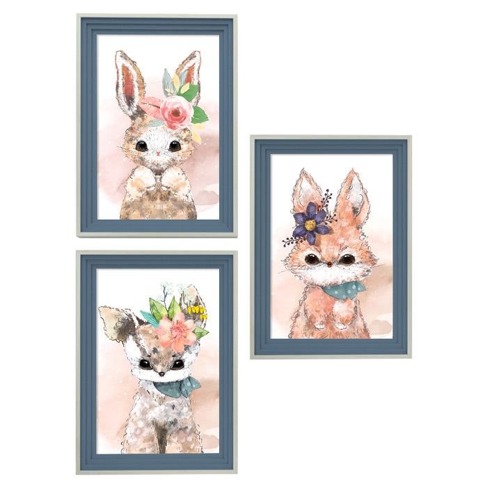 Set of 3 Wall Arts for Home Décor Animal Kitten Theme Pink Framed Art Prints for Wall and Living Room Décoration (Size - 10 x 14 Inchs)