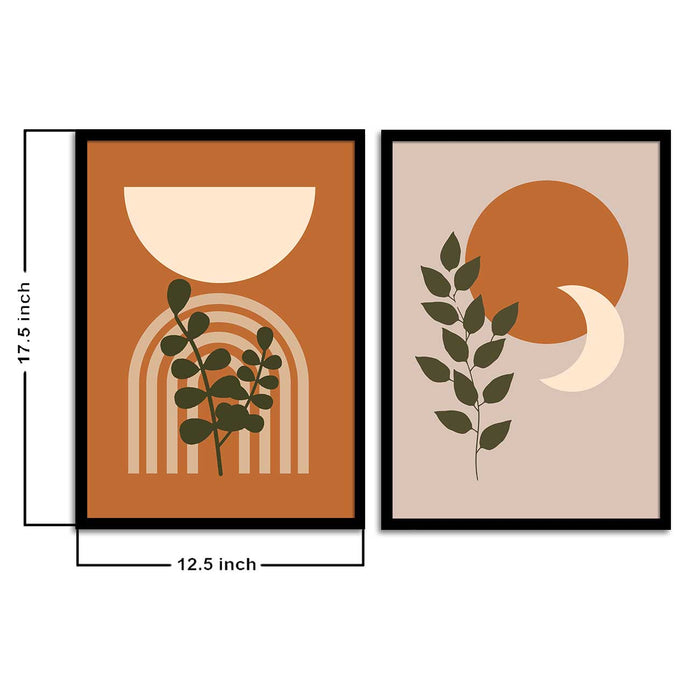 Set of 2 green boho leaf monstera botanical Framed Art Print Poster For Home Decor