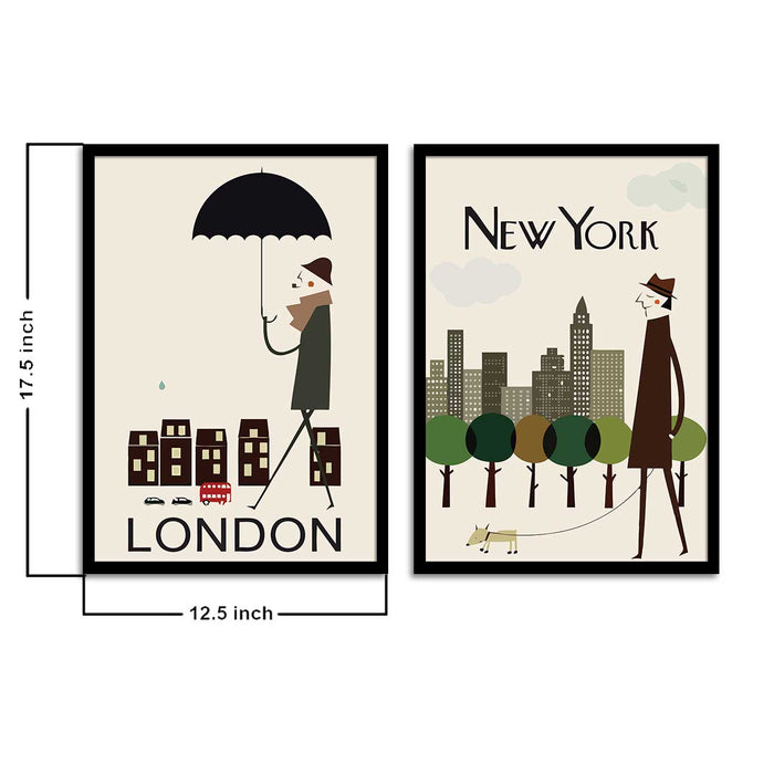 New York London Travel The City Silhouette A3 Framed Art Print For Home Decor