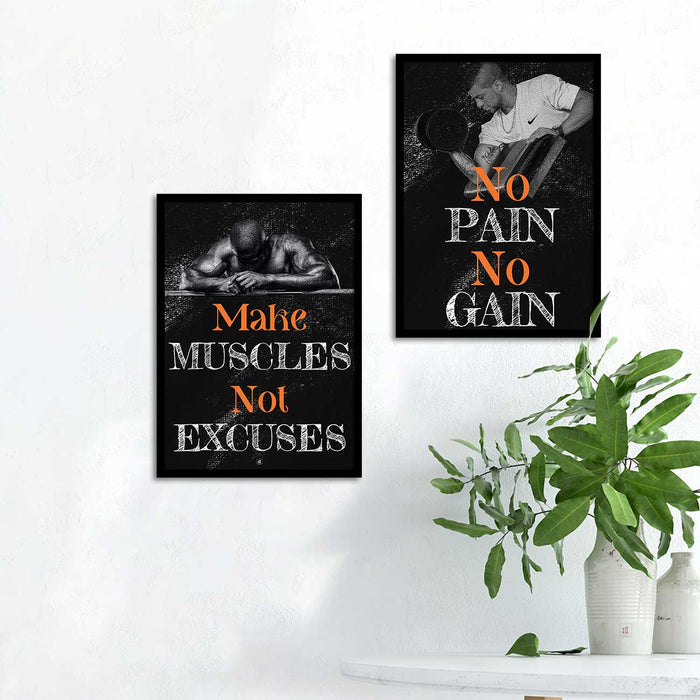 No Pain No Gain Gym Motivational Framed Art Print For Home Decor