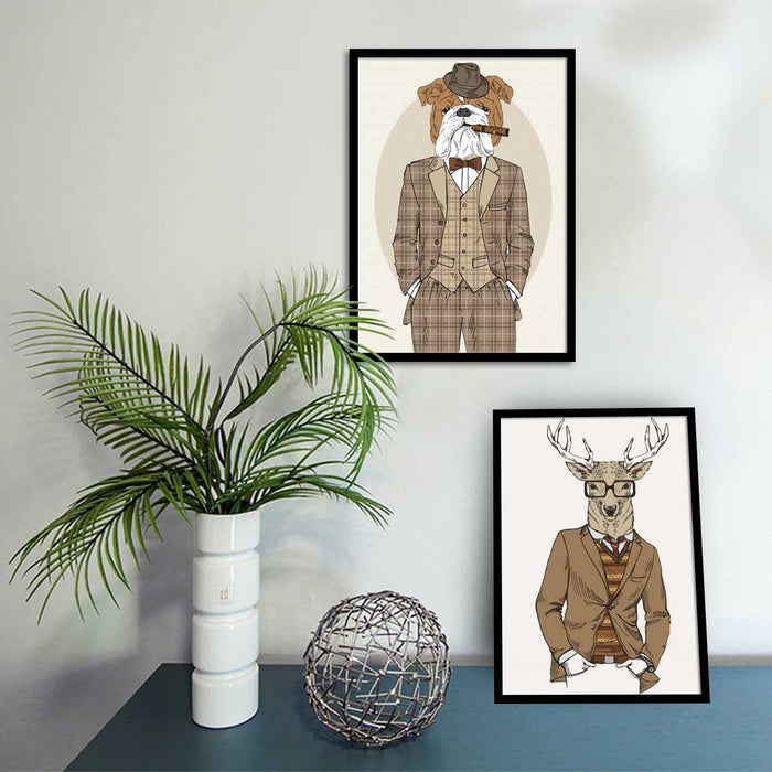 Dog & Deer Funny Animal Theme Wall Art for Home, Wall Decor & Living Room Decoration