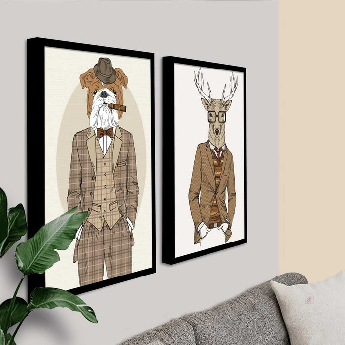 Dog & Deer Funny Animal Theme Wall Art for Home, Wall Decor & Living Room Decoration