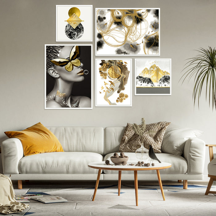 Golden Abstract Bubble Canvas Print Set of 5  Painting For Home Décor Size;-31x45Inch