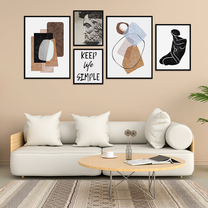 Keep Life Simple Boho Canvas Art Print set of 5 Painting For Home Décor Size;-27x61 Inch