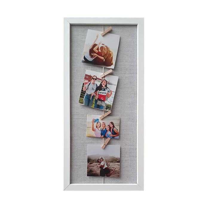 Hanging Photo for Home Wall Décor Frames White Rectangle Photo Frame with Clips (Size - 18.5 x 8.5 Inches)