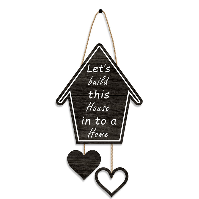 Art Street Let’s Build This House Into A Home Dorative Wood Plaques Wall Decor Sign, Farmhouse Home Decorations Plaque Signs with Hanging Rope for Wall and Door (10X8.6 Inch) MDF HANGING