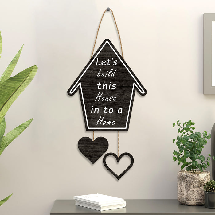 Art Street Let’s Build This House Into A Home Dorative Wood Plaques Wall Decor Sign, Farmhouse Home Decorations Plaque Signs with Hanging Rope for Wall and Door (10X8.6 Inch) MDF HANGING