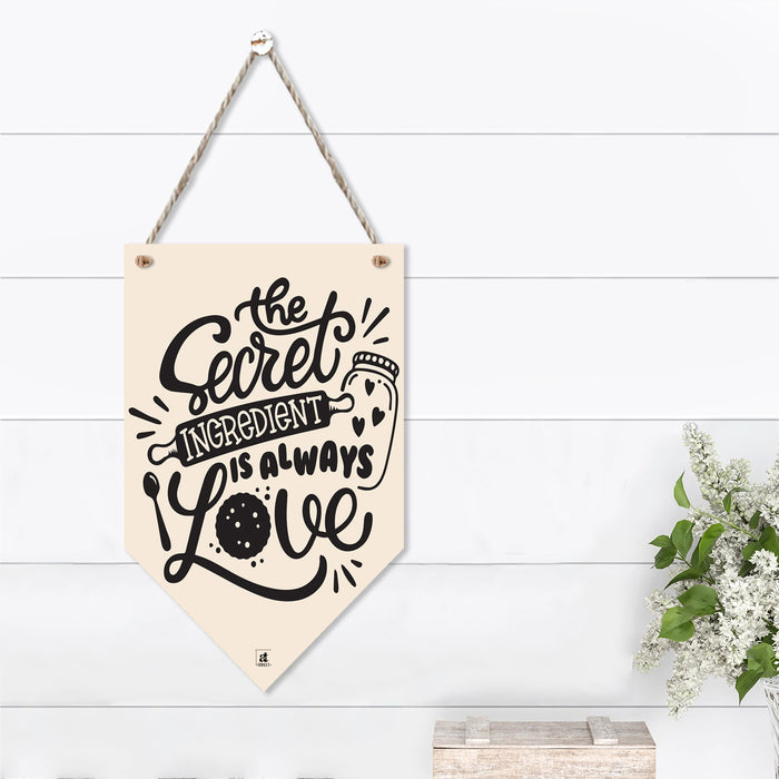 Art Street The Secret Ingredient is Always Love Dorative Wood Plaques Wall Decor Sign, Farmhouse Style Entryway Sign Plaque for Home Decorations Plaque Signs with Hanging Rope for Wall and Door (8x5 Inch)