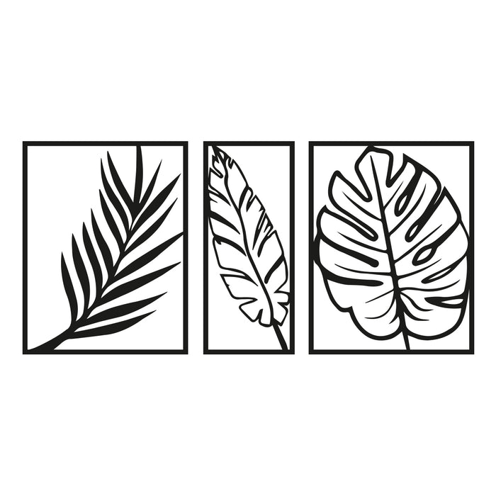 Leaves Design MDF Wall Plaque 3 Framed Panel Painted Cutout Ready to Hang Plaque for Home Wall Décor, Wall Art,Decorative MDF Plaque for Home & Wall Decoration (Size - 10 X 21 Inches)  (Black)