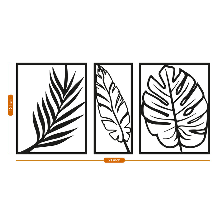 Leaves Design MDF Wall Plaque 3 Framed Panel Painted Cutout Ready to Hang Plaque for Home Wall Décor, Wall Art,Decorative MDF Plaque for Home & Wall Decoration (Size - 10 X 21 Inches)  (Black)