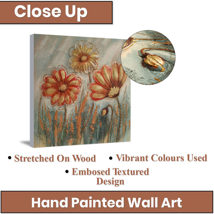 Canvas Floral Hand Painted Wall Painting Stretched On Wood Embossed Textured Wooden Decorative Wall Art Original Oil Painting For Home Wall Decoration