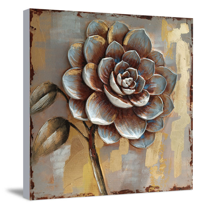 Canvas Floral Hand Painted Wall Painting A Blooming Hope Gold Foiling  Decorative Art Original Oil Painting For Home Wall Decoration ( Size -  31x31